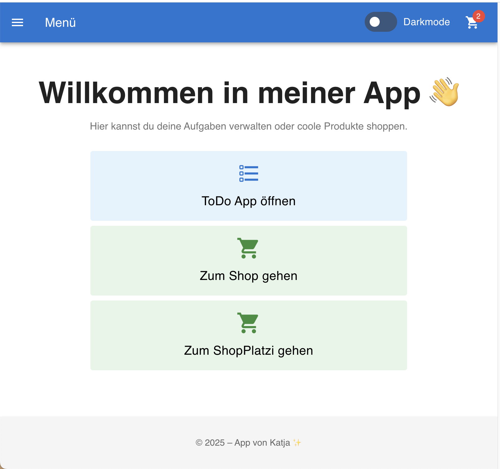 Screenshort von der Projekt Seite mit ToDo Liste und Shop